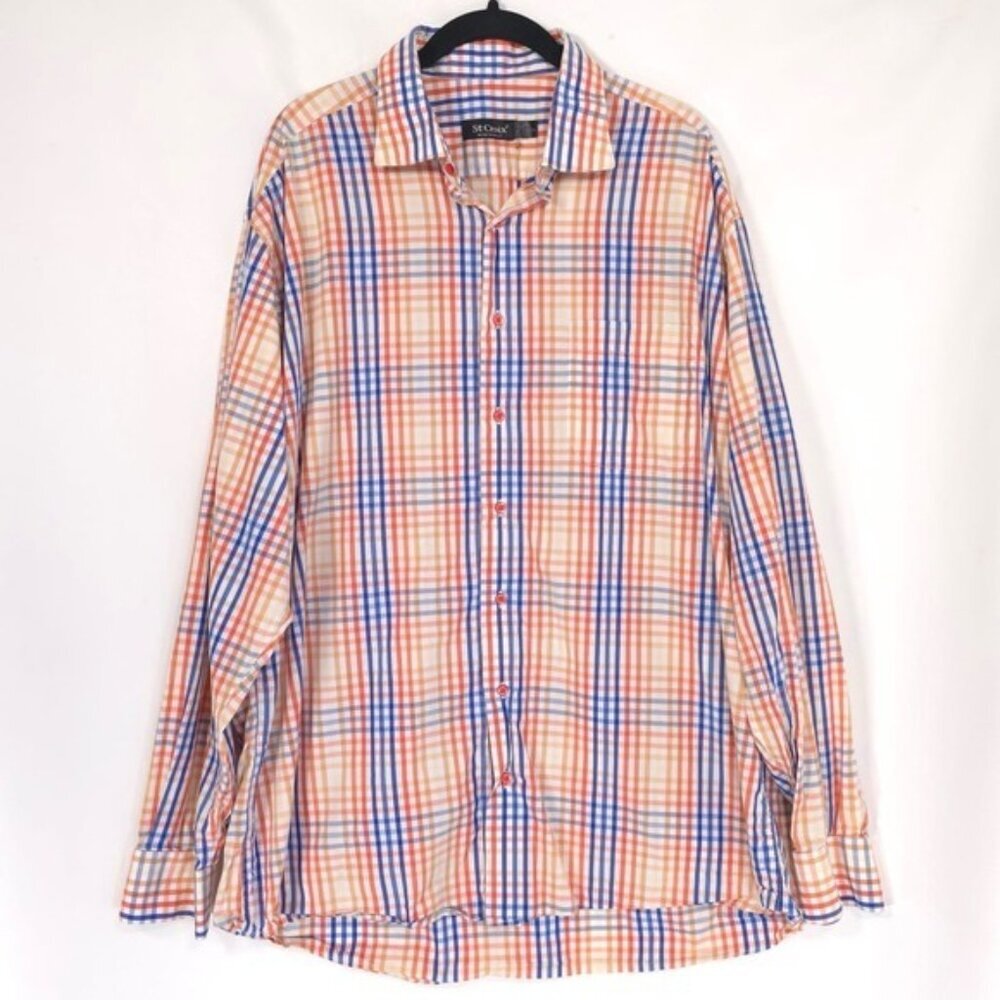 St. Croix ITALY🇮🇹MADE Men's Shirt Plaid Check Size‎ XXL Orange Blue Cotton
